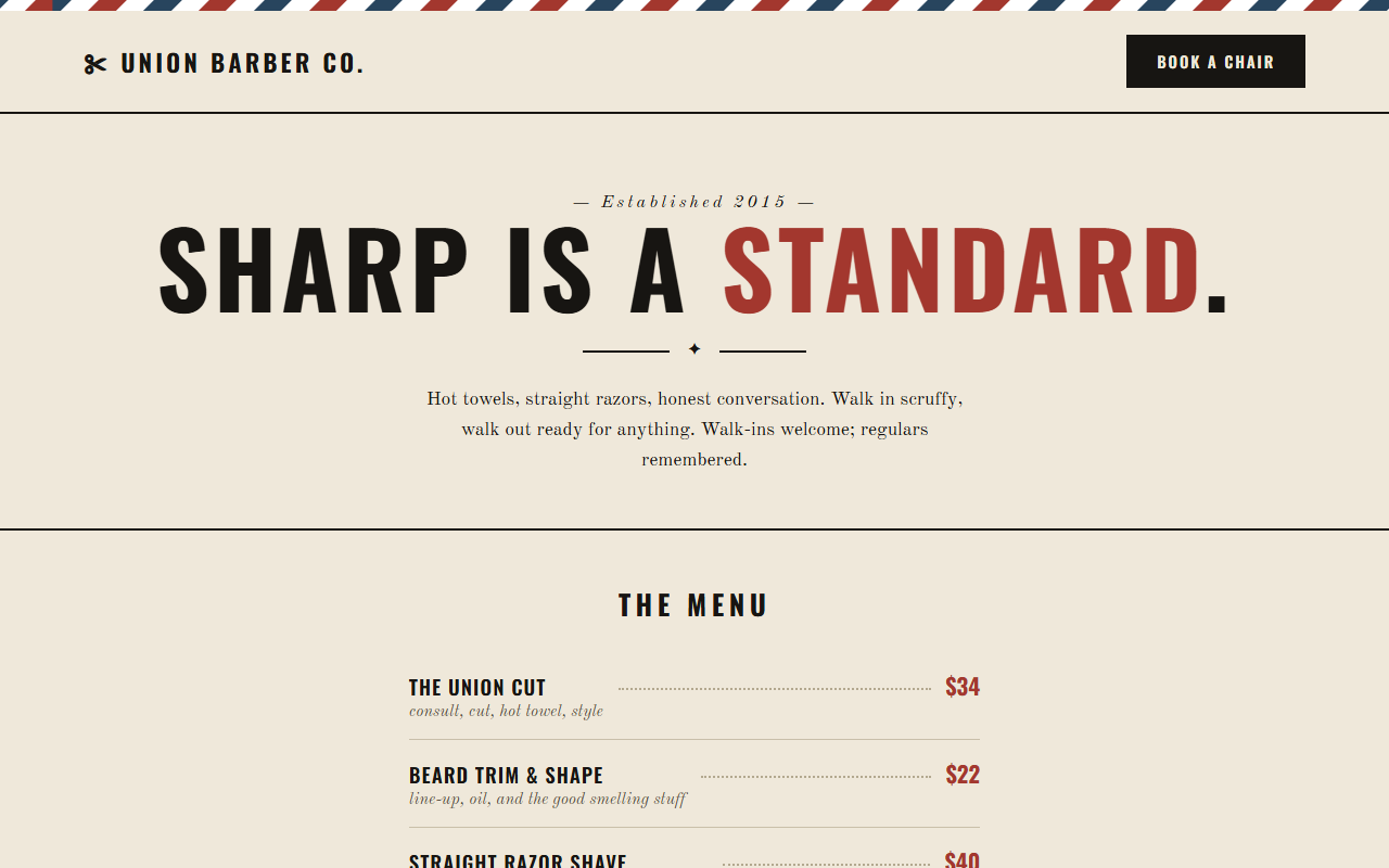 Union Barber Co. design preview
